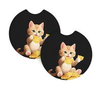 Set di 2 sottobicchieri per auto, motivo: gattino YYHWHJDE che mangia patatine fritte, inodore, per tutti i portabicchieri standard, perfetti per auto, camion, SUV, 6,9 cm
