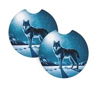 Set di 2 sottobicchieri per auto, motivo: lupo YYHWHJDE sulla montagna innevata, inodore, per tutti i portabicchieri standard, perfetti per auto, camion, SUV, 6,9 cm