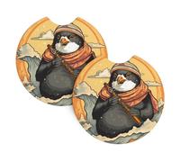 Set di 2 sottobicchieri per auto, motivo: pinguino XBKGOHA che suona il flauto, inodore, per tutti i portabicchieri standard, perfetti per auto, camion, SUV, 6,9 cm