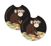 Set di 2 sottobicchieri per auto, motivo: scimmietta con scritta "BROLEO Little Monkey Drawing a Path", inodore, per tutti i portabicchieri standard, perfetti per auto, camion, SUV, 6,9 cm