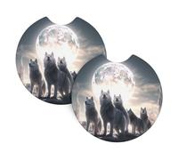 Set di 2 sottobicchieri per auto, motivo YYHWHJDE Full-Moon Wolves 3D, inodore, per tutti i portabicchieri standard, perfetti per auto, camion, SUV, 6,9 cm