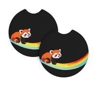 Set Di 2 Sottobicchieri Per Auto Red Panda On The Rainbow Pattern Sottobicchieri Da Auto Antiscivolo Resistenti Tappetino Per Bicchieri, Per Veicolo, Camion, Casa, 6.9cm