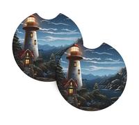 Set Di 2 Sottobicchieri Per Auto Santa Claus Lighthouse Sottobicchieri Per Portabicchieri Per Auto Resistenti Antiscivolo Tappetino Per Birra Bottiglie, Per Barca, Donna, Tavolo, 6.9cm