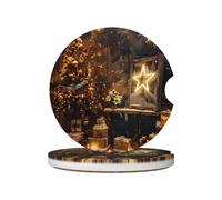 Set di 2 sottobicchieri per auto stampati con scritta "Buon Natale e Felice Anno N " - Tappetini in ceramica per bicchieri - Sottobicchieri con inserto portaoggetti, accessori per interni auto per