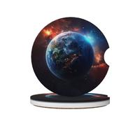 Set di 2 sottobicchieri per auto, tappetini in ceramica stampati con motivo Space Planet Earth, sottobicchieri con inserto, accessori per interni auto