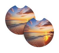 Set di 2 sottobicchieri per auto, universali, antiscivolo, per donne e uomini, con alba tropicale sulla spiaggia, tappetino per tazza con una tacca per le dita, per la maggior parte degli interni