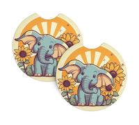Set di 2 sottobicchieri per auto, universali, antiscivolo, per donne e uomini, con elefante allegro, con una tacca per le dita, per la maggior parte degli interni dell'auto