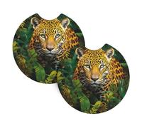 Set di 2 sottobicchieri per auto, universali, antiscivolo, per donne e uomini, motivo: leopardo della giungla, con una tacca per le dita, per la maggior parte degli interni dell'auto