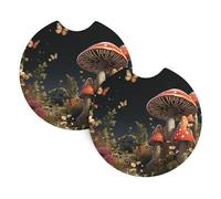 Set di 2 sottobicchieri per auto, universali, antiscivolo, per donne e uomini, stile fiaba, funghi, con una tacca per le dita, per la maggior parte degli interni dell'auto