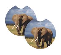 Set di 2 sottobicchieri per auto, universali, antiscivolo, per donne, uomini, prateria, elefante, tappetino con una tacca per le dita, per la maggior parte degli interni dell'auto