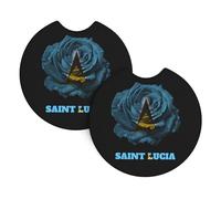 Set Di 2 Sottobicchieri Per Auto Vintage Flower Saint Lucia St. Lucian Flag Sottobicchieri Da Auto Universali Accessori Interno Tappetini Antiurto, Per Camion, Uomo, Casa, 6.9cm