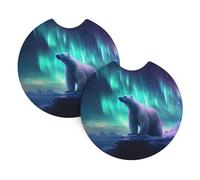 Set di 2 sottobicchieri per auto YYHWHJDE Northern Lights Polar Bear modello inodore tazza per tutti i portabicchieri standard, perfetti per auto, camion, SUV -6,9 cm