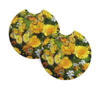 Set di 2 sottobicchieri universali per auto, antiscivolo, per donne e uomini, con farfalla e margherite gialle, con una tacca per le dita, per la maggior parte degli interni dell'auto