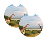 Set di 2 sottobicchieri universali per auto, antiscivolo, per donne e uomini, con paesaggio e giraffa, con una tacca per le dita, per la maggior parte degli interni dell'auto