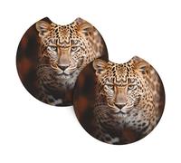 Set di 2 sottobicchieri universali per auto, antiscivolo, per donne e uomini, leopardati su sfondo marrone, tappetini per auto con una tacca per le dita, per la maggior parte degli interni dell'auto