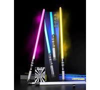 Set di 2 Spade Laser da duello 6 Effetti sonori e 24 Colori Spada Laser Staccabile Lama a Doppia Faccia Impugnatura in Metallo Vibrante Spade Laser per Bambini e Adulti 5.0