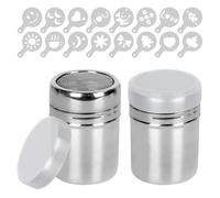 Set di 2 spargizucchero con 16 stencil, ideali per cacao, cappuccino, farina, cioccolato. Con coperchio, perfetti per decorare caffè, torte, cucina e pasticceria a casa o al ristorante.