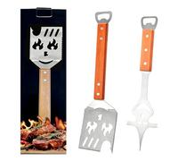 Set di 2 spatole multifunzione per barbecue, 7 in 1, ideali come regalo per barbecue da uomo, 42 cm, regalo per barbecue, forchetta, sega, apribottiglie per grigliare