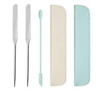 Set di 2 Spatole per Fondotinta in Acciaio Inox - Strumenti per il Trucco del Viso Con 2 Custodie in Pelle e 1 Spatola Verde