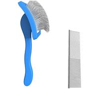 Set di 2 spazzole per cani con rastrello lungo e pettine a fila dritta, con manico ergonomico, per la cura dei capelli sciolti e animali domestici a pelo lungo