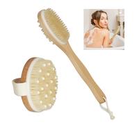 relaxdays Spazzola per Il Corpo, 2 Spugne per la Schiena & Il Bagno, Accessori Dry Brush in Legno, Naturale, Set da 1 pz