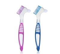Set di 2 spazzole per protesi, spazzolino portatile per la pulizia con testina a doppia setola, ideale per la pulizia di denti falsi, paradenti e fermi, facile cura degli apparecchi orali per l'uso