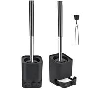 Set di 2 spazzole per WC in silicone, spazzola per WC con supporto per bagno e WC degli ospiti, montaggio a parete e da pavimento, nero