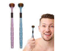 Set di 2 spazzolini da denti a tre lati, setole morbide, spazzola raschialingua, cura completa di denti e gengive, manico ergonomico con design a 3 setole per una pulizia approfondita