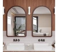 Set di 2 specchi da bagno ad arco da parete con cornice in legno di noce, per soggiorno, camera da letto, ingresso, facile installazione (46 x 60 cm)
