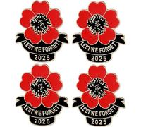 Set di 2 spille a forma di papavero per il giorno della memoria 2025 Lest We Forget smaltate, spille a papavero con strass rossi per la festa dei veterani e la domenica commemorativa