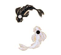 Set di 2 spille di pesce carino smalto risvolto pin set cartone animato koi spilla distintivo per borse di abbigliamento zaini nero bianco colore