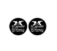 Set di 2 spille in lega ispirata al film gotico con corvi e chiavi, per appassionati di Dark Fantasy e mistico, in lega, con scritta "No Mourners No Funerals"