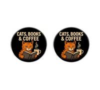Set di 2 spille smaltate a forma di gatto, con scritta in inglese "Cats Book", in lega, per zaino, giacca, cappello, regalo per amanti dei gatti, amanti dei libri, amanti del caffè