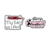 Set di 2 spille smaltate divertenti e ispiratrici, con scritta "Accept Myself as I Am & Not Accepting Feedback", spille da bavero con scritta "Accept Myself as I Am & Not Accepting Feedback"