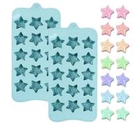 Set di 2 stampi in silicone a forma di stella, 21 x 11 cm, blu turchese | 15 stelle per stampo, facile da pulire, per cioccolato e ghiaccio, in silicone flessibile, facile da estrarre