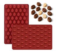 Set di 2 stampi in silicone da 55 camere, a forma di chicchi di caffè, a forma di chicchi di caffè, colore: rosso