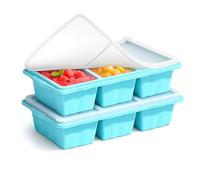 Set di 2 stampi in silicone per cubetti di ghiaccio da minestra da 250 ml con coperchio, per la produzione di 6 stampi da zuppa da 1 tazza, può contenere brodo, zuppa, bevande (blu)