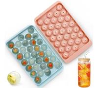 Set di 2 Stampi per Ghiaccio Rotondi, Vaschette per Cubetti di Ghiaccio in Plastica per Cocktail, Whisky e Bevande, Stampo Ghiaccio con Coperchio per Freezer, 20x12cm, Blu e Rosa