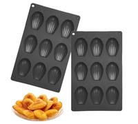 Set di 2 Stampi per Madeleines in Silicone,9 Cavità per Stampino, Antiaderente, Flessibile, Resistente al Calore, Facile da Pulire, Perfetto per Forno e Varie Ricette (nero)