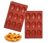 Set di 2 Stampi per Madeleines in Silicone,9 Cavità per Stampino, Antiaderente, Flessibile, Resistente al Calore, Facile da Pulire, Perfetto per Forno e Varie Ricette