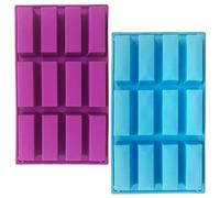 Set di 2 stampi rettangolari in silicone, 12 cavità, per barrette proteiche, barrette energetiche, caramello, pane, muffin, brownie, pane di mais, cheesecake, budino, burro, sapone, blu, viola