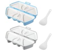 Set di 2 stampi triangolari per palline di riso, set di stampi per riso per i più piccoli, con cucchiaio, strumento Bento grigio e blu per la preparazione dei pasti