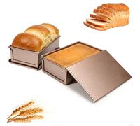 Set di 2 Stampo Pane in Cassetta con Coperchio, 2 Pezzi Stampo per Pane Antiaderente in Acciaio al Carbonio, 19 x 11,5 x 6,5 cm ciascuno, Ideale per Pane in Cassetta Fatto in Casa, Pancarrè, Plumcake
