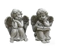 Set di 2 statuette decorative a forma di angelo, 2 angeli custodi seduti sognanti, statuette decorative per coppia di angeli, 9,5 x 9,5 x 13,0 cm, motivo: angeli, angeli, angeli decorativi, angeli per