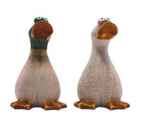 Set di 2 statuette decorative, anatre decorative, statuette d'anatra, statuetta da giardino, anatra, stagno, anatra in gres porcellanato in una tonalità marrone come set da 2, dimensioni di una