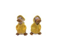 Set di 2 statuette decorative, decorazione da giardino, anatre decorative, statuette d'anatra, statuetta da giardino, anatra, stagno in giallo con impermeabile e berretto, set da 2 pezzi, dimensioni