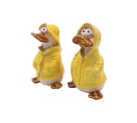 Set di 2 statuette decorative, decorazione da giardino, anatre decorative, statuette d'anatra, statuetta da giardino, anatra, stagno in giallo con impermeabile e berretto, set da 2 pezzi, dimensioni
