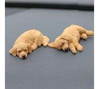 Set di 2 statuette di cane labrador Golden Retriever, figure realistiche che dormono sul cruscotto, decorazione per casa, ufficio, dorate