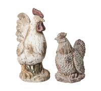 Set di 2 statuine decorative da giardino Elemento decorativo Gallina in MgO beig