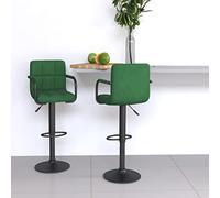 Set di 2 stools da bar in velluto verde scuro, regolabili con schienale e piedi